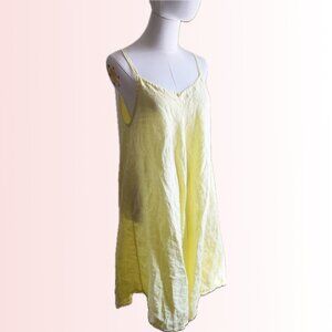 Terzo Millennio 100% linen lemon yellow trapeze shift dress - NWOT